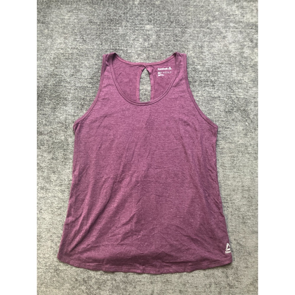 Reebok Athletic Tank Top Womens Medium Purple Knit Cotton Keyhole Cutout Back